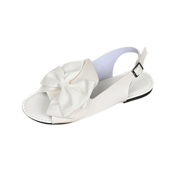LOVZFMLL Sandals for Women 2025 Bow Knot Ajustable Buckle Open Toe Flat Sandals for Summer Casual Outdoor Walking Travel Beach Vacation White 5.5