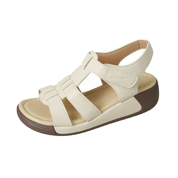 LOVZFMLL Sandals for Women 2025 Casual Outdoor Comfort Walking Sandals Summer Open Toe Ankle Strap Sandals for Beach Vacation Beige 5.5