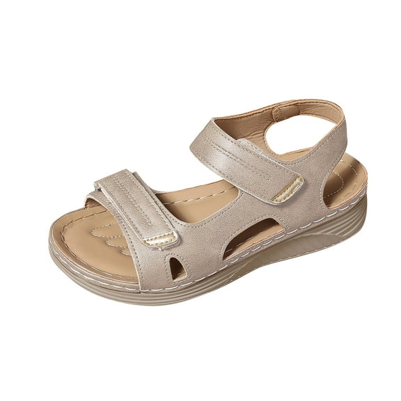 LOVZFMLL Sandals for Women 2025 Comfort Walking Hiking Wedges Sandals with Arch Support Open Toe Ankle Strap Summer Casual Sandals Beige 6