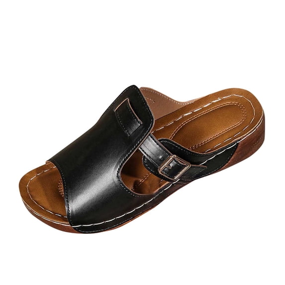 LOVZFMLL Sandals for Women 2025 Cut Out Adjustable Buckle Slide Sandals Open Toe Summer Clogs Sandals Outdoor Shoes Black 7