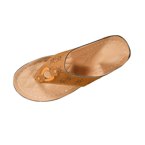 LOVZFMLL Sandals for Women 2025 Fashion Cut Out Flip Flops Thongs Slip On Summer Casual Outdoor Beach Vacation Comfort Walking Sandals Coffee 7