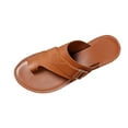 thumbnail image 1 of LOVZFMLL Sandals for Women 2025 Leather Buckle Flip Flops Open Toe Slip On Strap Thong Casual Beach Outdoor Flat Slides Brown 7.5, 1 of 4