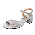 thumbnail image 1 of LOVZFMLL Sandals for Women 2025 Rhinestone Strappy Chunky Block Heels Square Toe Ankle Starp Glitter Dress Shoes for Party Club Prom Dating Silver 7, 1 of 9