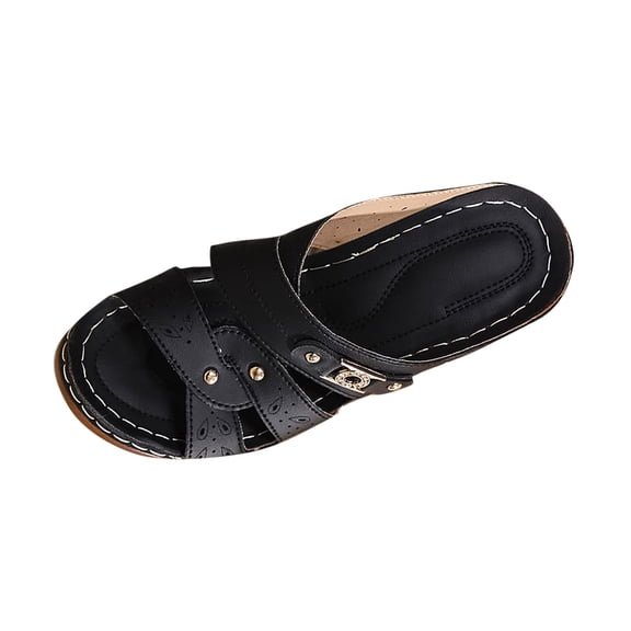 LOVZFMLL Sandals for Women 2025 Summer Casual Slip On Open Toe Heels Sandals Fashion Beach Vacation Shoes Outdoor Footwear Black 6