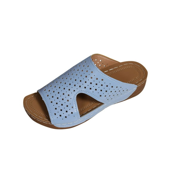 LOVZFMLL Sandals for Women 2025 Summer Cut Out Clogs Sandals Slip On Open Toe Walking Wedge Sandals Outdoor Beach Vacation Shoes Blue 6
