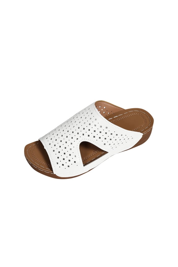 Sandals for Women 2025 Summer Cut Out Clogs Sandals Slip On Open Toe Walking Wedge Sandals Outdoor Beach Vacation Shoes White 6.5