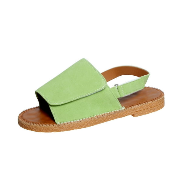 LOVZFMLL Sandals for Women 2025 Summer Fashion Casual Open Toe Ankle Straps Flats Outdoor Travel Beach Vacation Sandals Green 8