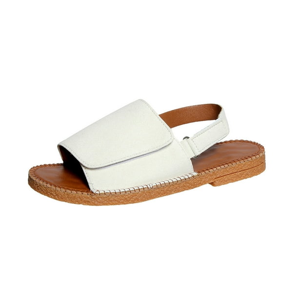 LOVZFMLL Sandals for Women 2025 Summer Fashion Casual Open Toe Ankle Straps Flats Outdoor Travel Beach Vacation Sandals White 5.5