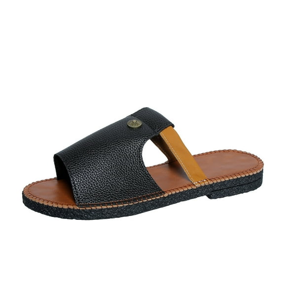 LOVZFMLL Sandals for Women 2025 Summer Fashion Cut Out Slip On Open Toe Flat Slides Sandals Casual Outdoor Beach Vacation Slippers Black 5.5