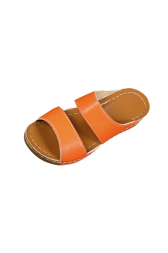 Sandals for Women 2025 Summer Two Straps Slip On Open Toe Comfort Walking Wedge Sandals Casual Outdoor Beach Vacation Shoes Orange 5.5