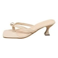 thumbnail image 1 of LOVZFMLL Sandals for Women 2025 Thin Heel Mules Square Toe Pearl-Studded Flip Flops Summer Office Lady Dress Shoes Beige 5.5, 1 of 9
