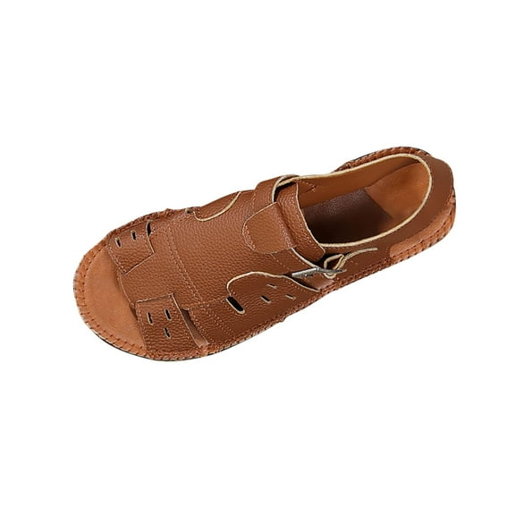 LOVZFMLL Sandals for Women Ankle Strap Open Toe Roman Sandals Summer Leather Dressy Flat Sandals for Casual Beach Walking Travel Coffee 9