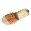 thumbnail image 1 of LOVZFMLL Sandals for Women Textile Open Toe Slip On Flat Slippers Summer Casual Outdoor Beach Vacation Fashion Slide Sandals Brown 8, 1 of 8