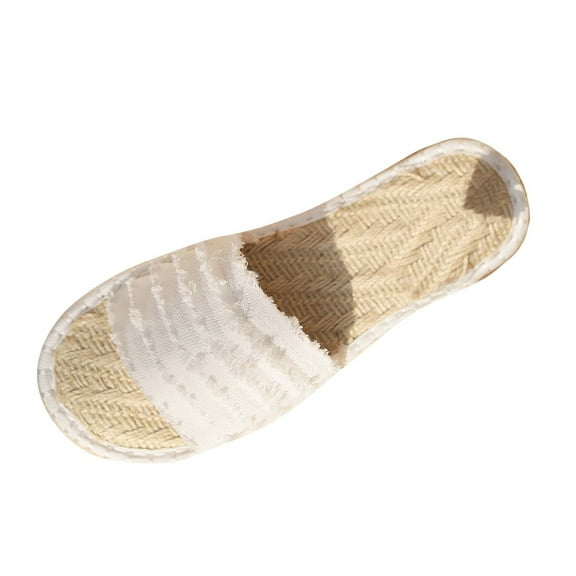 LOVZFMLL Sandals for Women Textile Open Toe Slip On Flat Slippers Summer Casual Outdoor Beach Vacation Fashion Slide Sandals White 6