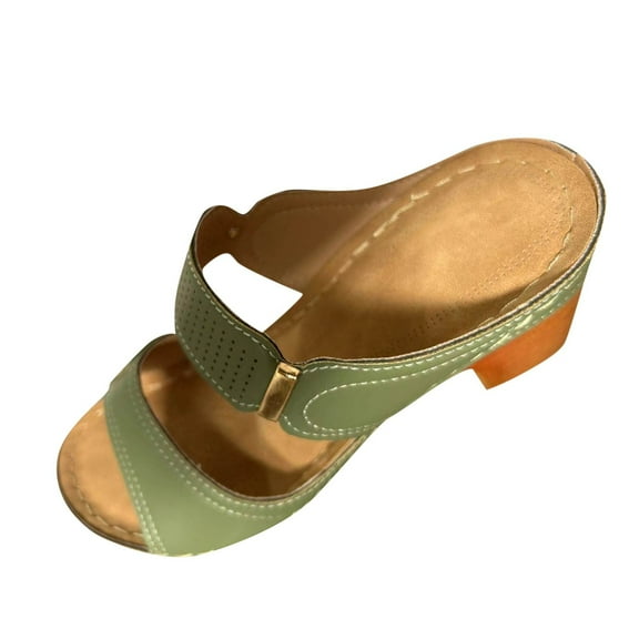 LOVZFMLL Sandals for Women Two Straps Heels Sandals Slip On Open Toe Slides for Women Outdoor Beach Vacation Summer Casual Footwear Green 6