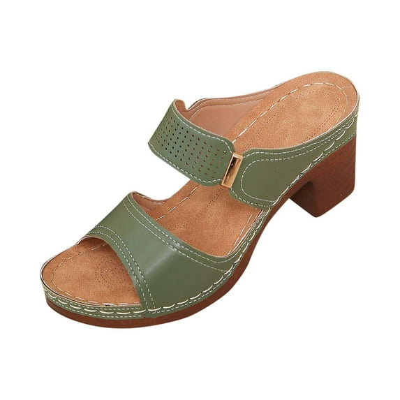 LOVZFMLL Sandals for Women Two Straps Heels Sandals Slip On Open Toe Slides for Women Outdoor Beach Vacation Summer Casual Footwear Multicolor 7.5
