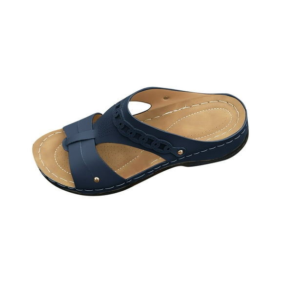 LOVZFMLL Sandals for Women with Arch Support Summer Dressy Comfortable Walking Slide Sandals Women's Outdoor Footwear Blue 9