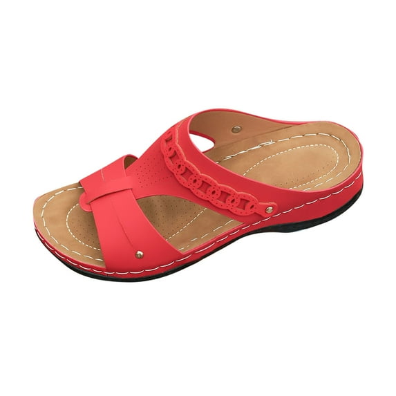 LOVZFMLL Sandals for Women with Arch Support Summer Dressy Comfortable Walking Slide Sandals Women's Outdoor Footwear Red 7