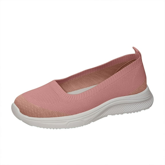 LOVZFMLL Shoes for Women Breathable Mesh Slip On Sneakers Comfortable Lightweight Non-Slip Knit Flats Walking Shoes Pink 9.5