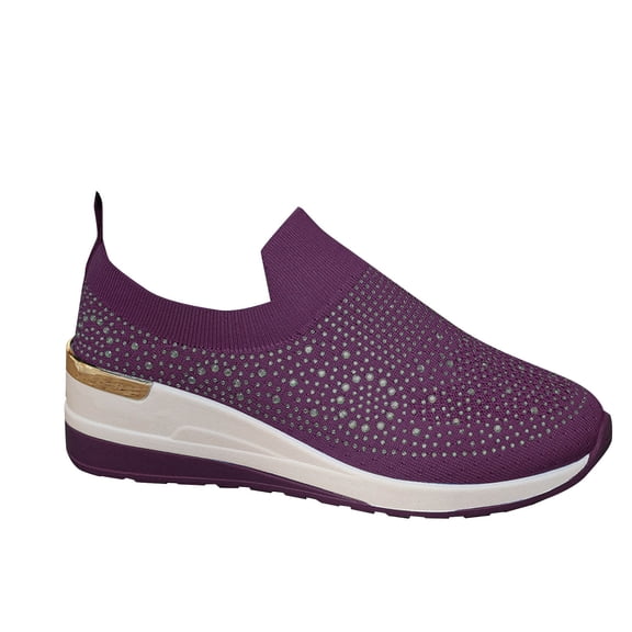 LOVZFMLL Shoes for Women Rhinestone Slip On Walking Shoes Fashion Breathable Spakle Glitter Non-Slip Sneaker for Everyday Work Travel Purple 8.5