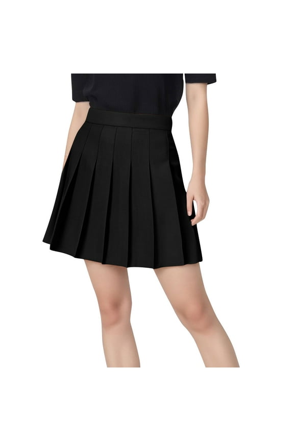 Skirts for Women Pleated Classic Mini Skirt Comfort High Waist Solid Basic Cheerleader School Uniform Skirt Black M