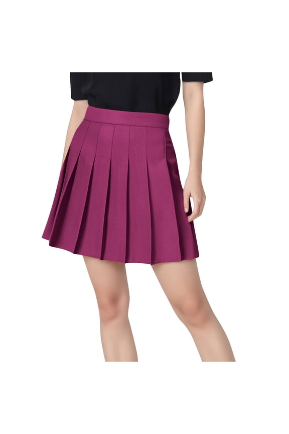 Skirts for Women Pleated Classic Mini Skirt Comfort High Waist Solid Basic Cheerleader School Uniform Skirt Hot Pink XL