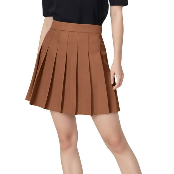LOVZFMLL Skirts for Women Pleated Classic Mini Skirt Comfort High Waist Solid Basic Cheerleader School Uniform Skirt Orange S