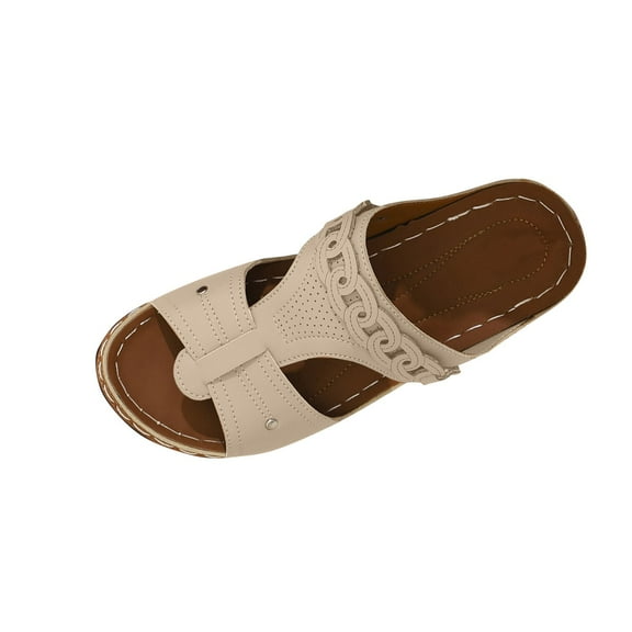 LOVZFMLL Slide Sandals for Women with Arch Support Summer Casual Beach Comfort Walking Slippers Outdoor Open Toe Slip On Beige 5.5