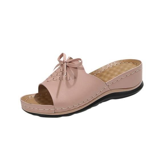 LOVZFMLL Slide Sandals for Women with Arch Support Summer Casual Open Toe Bowknot Beach Slippers Comfort Walking Outdoor Slides Slip On Pink 5.5