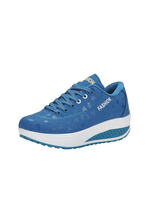 Sneakers for Women Comfort Lace-Up Wedges Shoes Non-Slip Fashion Walking Running Gym Athletic Workout Shoes Blue 7.5
