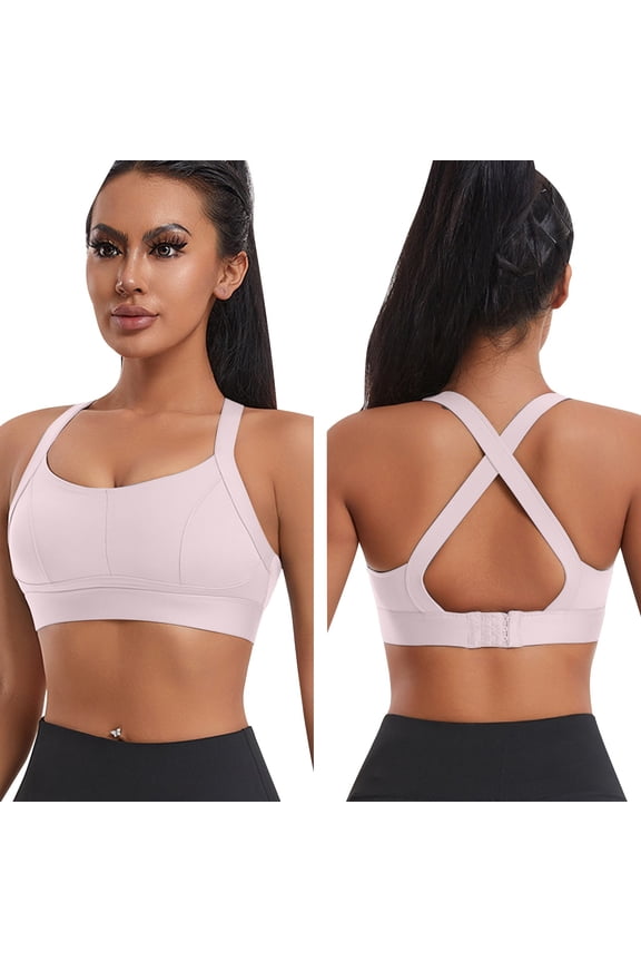 Sports Bras for Women High Impact Crisscross Back Longline Padded Workout Yoga Crop Tank Top Wireless Support Bra for Gym Running Fitness Pink S