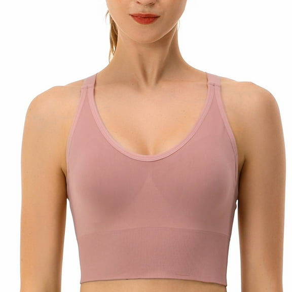 LOVZFMLL Sports Bras for Women High Impact Spaghetti Strap Workout Yoga Crop Tank Top Quick Dry Padded Support Bra for Gym Running Fitness Rose Gold L