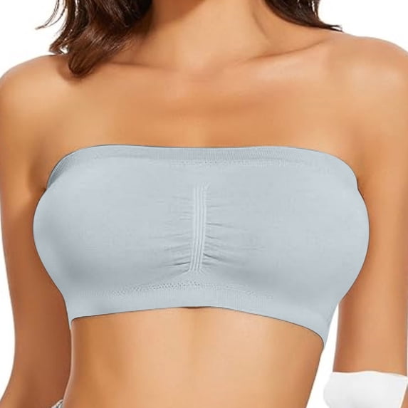 LOVZFMLL Sports Bras for Women Ruched Strapless Bandeau Bra Padded Seamless Stretch Bralette with Support Tube Top Bras with Removable Straps Light Gray XL
