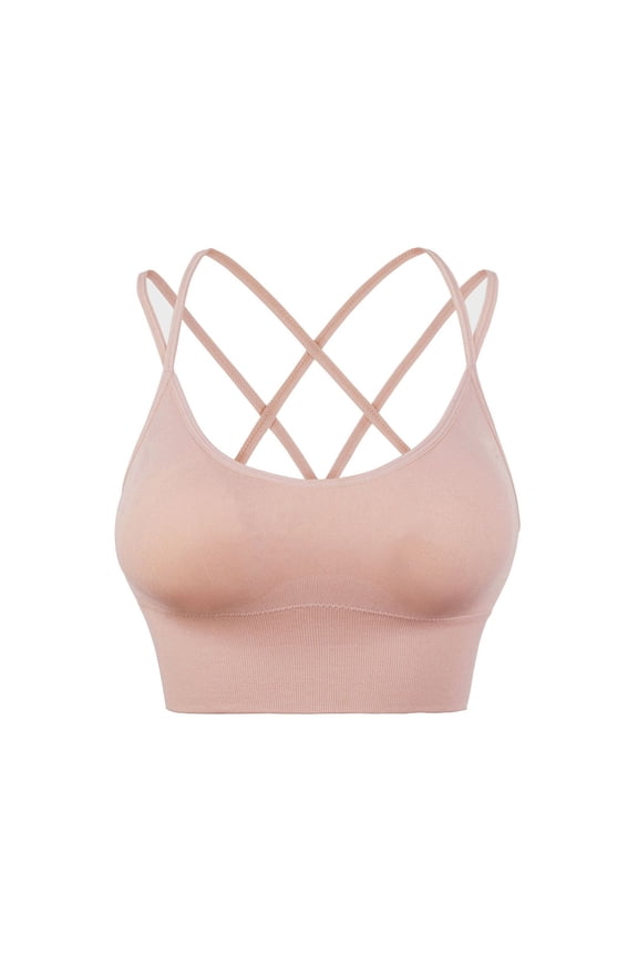 Sports Bras for Women Crisscross Back Strappy Workout Yoga Crop Tank Top Padded Support Bra for Gym Running Fitness Beige 3XL