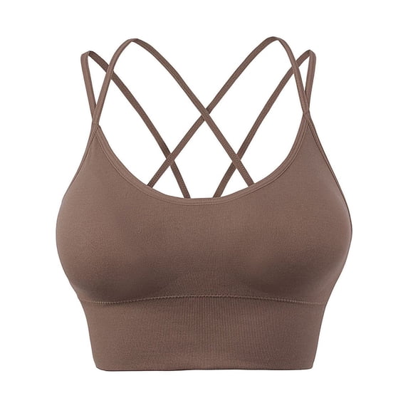 LOVZFMLL Sports Bras for Women Crisscross Back Strappy Workout Yoga Crop Tank Top Padded Support Bra for Gym Running Fitness Brown S