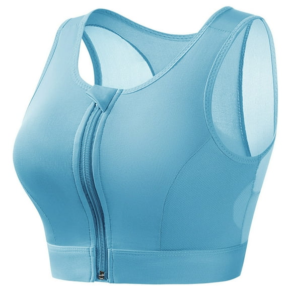 LOVZFMLL Sports Bras for Women Push Up Padded Zip Front Workout Yoga Crop Tank Top Support Bra for Running Gym Fitness Blue M