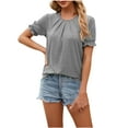 thumbnail image 1 of LOVZFMLL Spring Tops for Women Dressy Casual Puff Short Sleeve Shirts Summer Crew Neck T-Shirts Trendy Pleated Blouses Gray L, 1 of 8