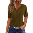 thumbnail image 1 of LOVZFMLL Spring Tops for Women Summer Short Sleeve Buttons Tops Dressy Casual Shirts Fashion Loose Fit Clothes Solid Color Blouses Bronze XL, 1 of 8