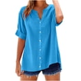 thumbnail image 1 of LOVZFMLL Spring Tops for Women V Neck Short Sleeve Casual Vocation Shirts Summer Beach Loose Comfy Trendy Tees Blouses Light Blue L, 1 of 9