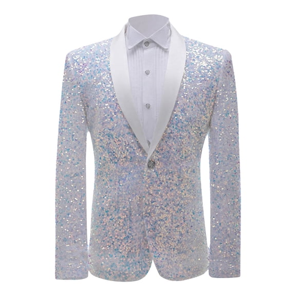 LOVZFMLL Suit Jackets for Men Glitter Relaxed Fit Single Breasted Blazer Jackets Long Sleeve Coat Outwear for Party Club Prom