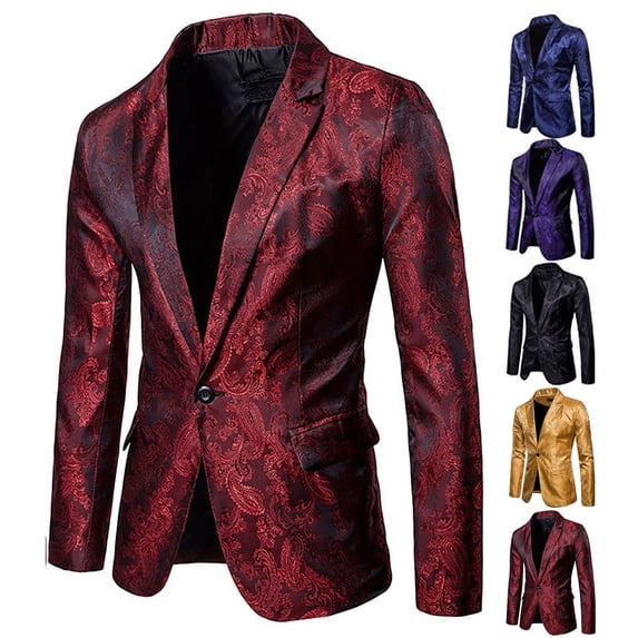 LOVZFMLL Suit Jackets for Men Satin Floral Notched Collar Single Breasted Dressy Blazer Jackets Coat Outwear for Party Club Prom Wedding