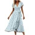 thumbnail image 1 of LOVZFMLL Summer Dresses for Women 2025 Elegant Classy V Neck Belted Wrap Maxi Dress Swing Flowy Floral Boho Sundress Wedding Guest Dress Light Blue A L, 1 of 7