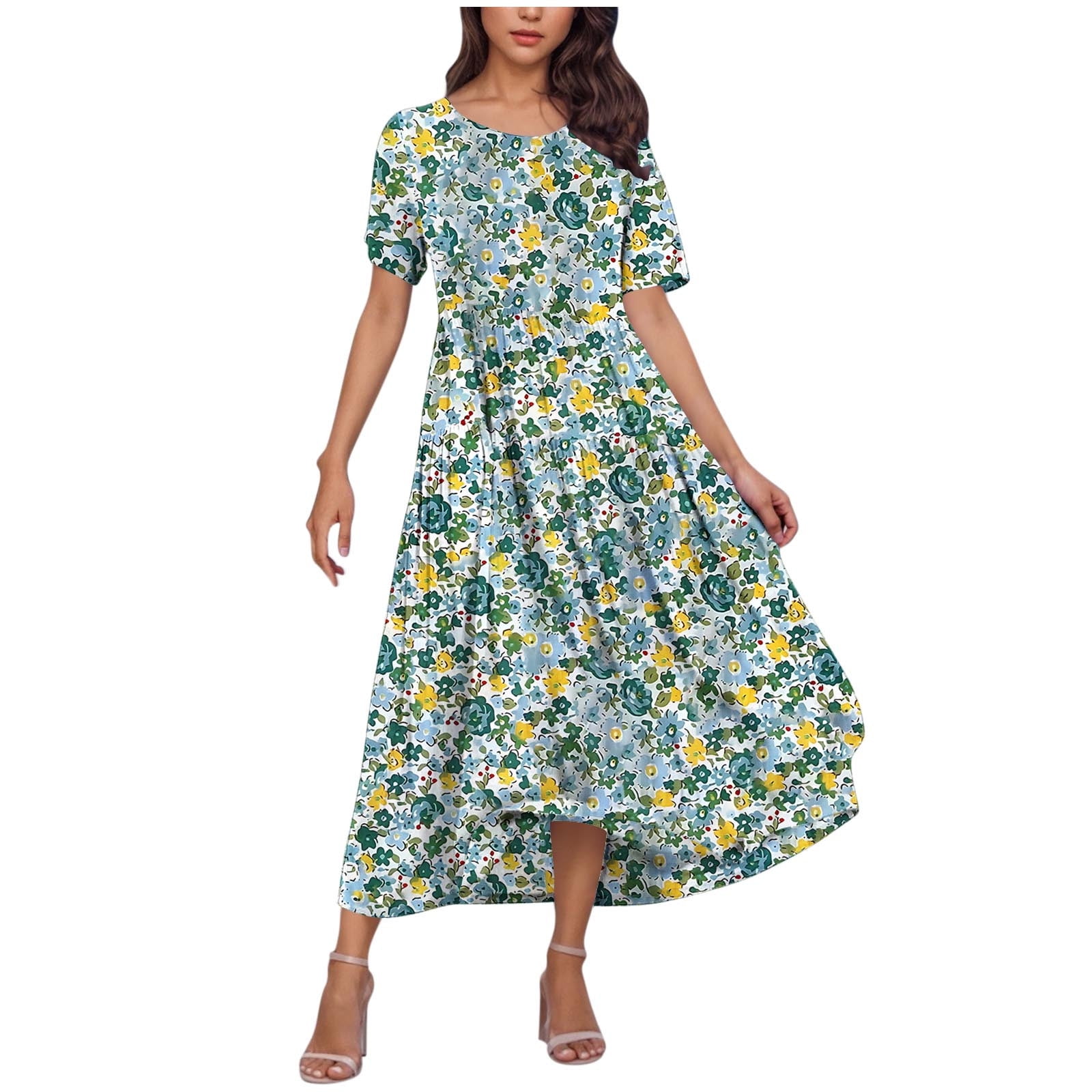 LOVZFMLL Summer Dresses for Women Short Sleeve A-Line Maxi Dresses Casual  Floral Boho T-Shirt Dresses Flowy Beach Sundresses with Pockets Light Green  C XXL - Walmart.com