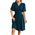 thumbnail image 1 of LOVZFMLL Summer Dresses for Women 2025 Elegant Classy V Neck Pleated Casual Wrap Midi Dresses Beach Prom Wedding Guest Dresses Dark Blue XXL, 1 of 8