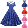 thumbnail image 1 of LOVZFMLL Summer Dresses for Women 2025 Elegant Classy Vintage Polka Dot Audrey Hepburn Style Cocktail Swing Dresses A-Line Maxi Dress Pink XL, 1 of 6