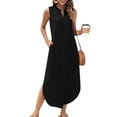 thumbnail image 1 of LOVZFMLL Summer Dresses for Women 2025 Sleeveless V Neck Smocked Tank Dress Casual Loose Beach Vocation Long Maxi Dress with Pockets Black L, 1 of 9