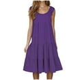 thumbnail image 1 of LOVZFMLL Summer Dresses for Women Casual Loose U Neck Sundresses Pleated Tiered Solid Knee Length Sleeveless Tank Dress Purple B S, 1 of 6