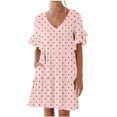 thumbnail image 1 of LOVZFMLL Summer Dresses for Women Casual Loose V Neck Short Sleeve Mini Dress Ruffle Swing Polka Dot/Boho Floral Print Beach Sundress Pink A XL, 1 of 7
