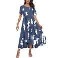 thumbnail image 1 of LOVZFMLL Summer Dresses for Women Short Sleeve A-Line Maxi Dresses Casual Floral Boho T-Shirt Dresses Flowy Beach Sundresses with Pockets Navy F M, 1 of 5