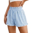 thumbnail image 1 of Lovzfmll Shorts for Women, Comfy Gingham Plaid Beach Bottoms with Pockets, Casual Ruffle Hem Lounge Sleep Shorts for Summer Light Blue XXL, 1 of 6